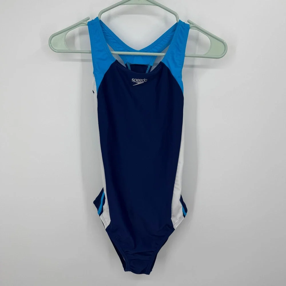 Speedo One‎ Piece Swimsuit Girls 16 Blue Colorblock Racerback 2000077989
